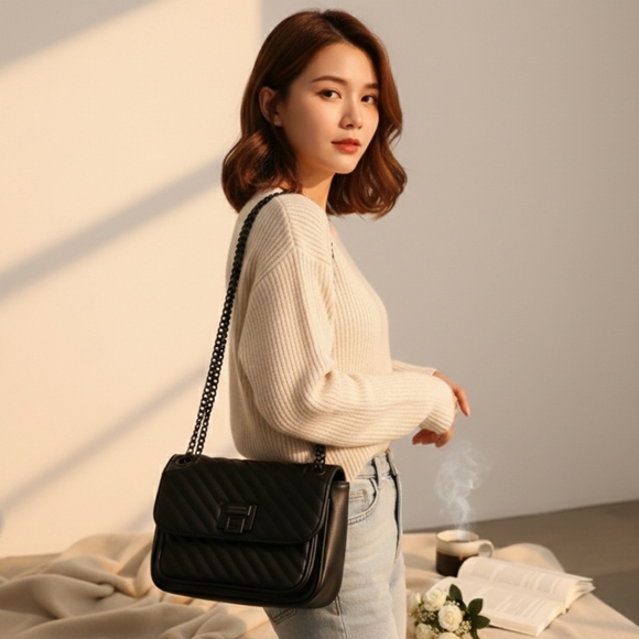 BADGLEY MISCHKA Black Quilted Leather Crossbody Bag - Picture 2 of 12